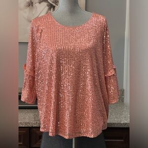 LC Lauren Conrad Rose Gold Sequin Blouse top shirt size large